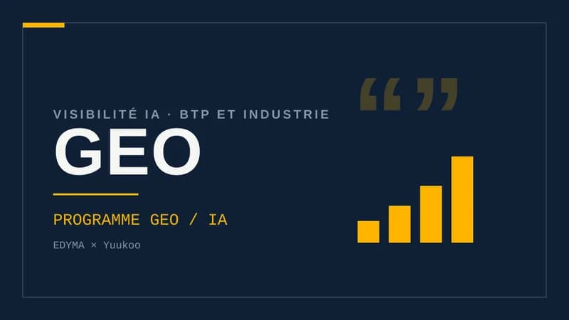 Visuel typographique sur fond bleu nuit affichant le mot GEO en grand, avec un histogramme géométrique à droite et la mention EDYMA × Yuukoo